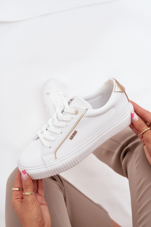 Féminin Chaussures modèle baskets en cuir écologique Big Star SS274026 Blanc-couleur dorée
