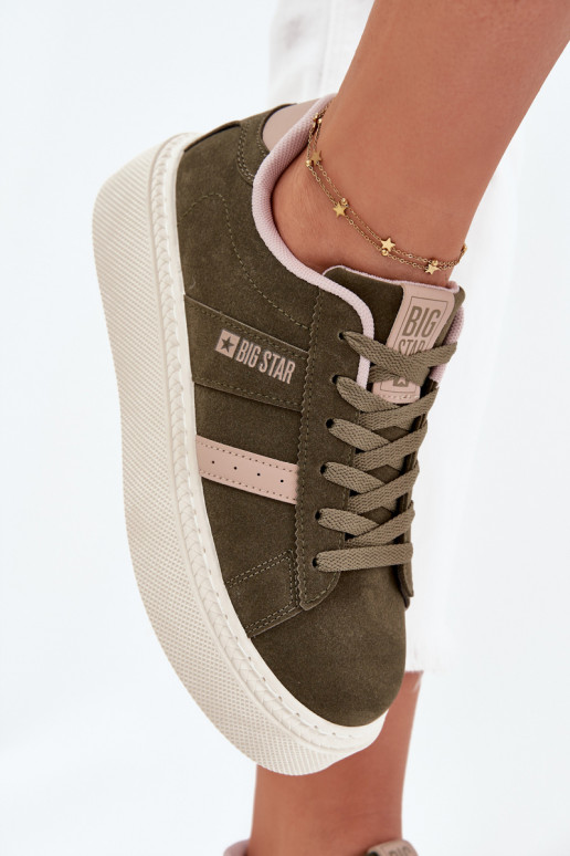 Sneakers Stilvollllschuhe Feminin mit einer Plattform Big Star SS274349 grüne Farbe