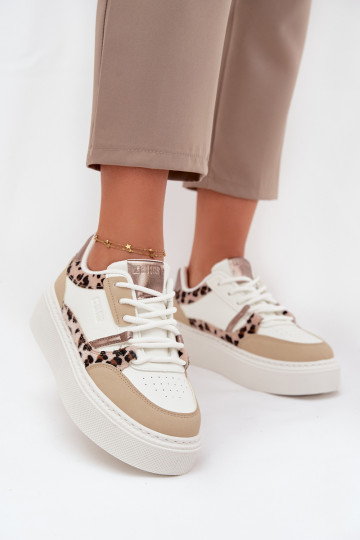 Féminin Chaussures modèle baskets avec une plateforme Big Star SS274357 avec des motifs en fourrure de léopard Blanc-beige