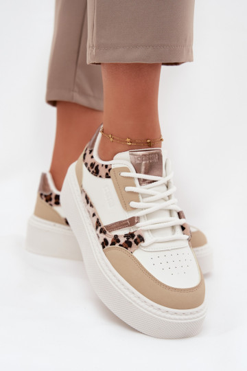 Feminin Sneakers Stilvollllschuhe mit einer Plattform Big Star SS274357 mit Leopardenfellmuster INeiß-Beige 2