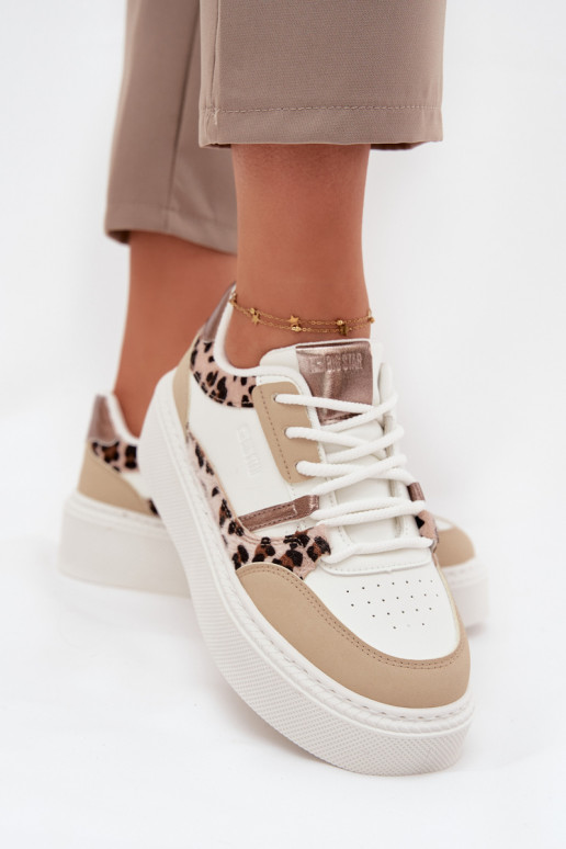 Féminin Chaussures modèle baskets avec une plateforme Big Star SS274357 avec des motifs en fourrure de léopard Blanc-beige
