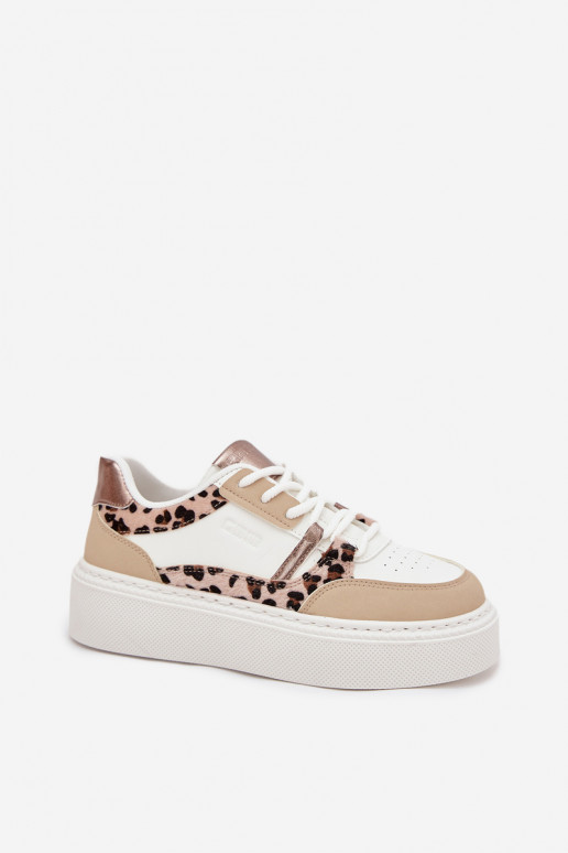 Dames Sneakers model schoenen met platform Big Star SS274357 met luipaardbontpatronen INit-beige