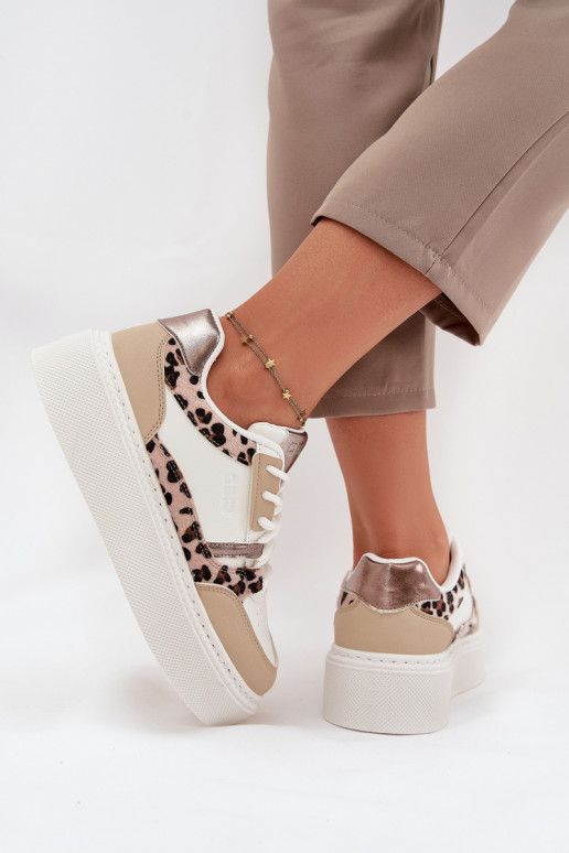 Dames Sneakers model schoenen met platform Big Star SS274357 met luipaardbontpatronen INit-beige