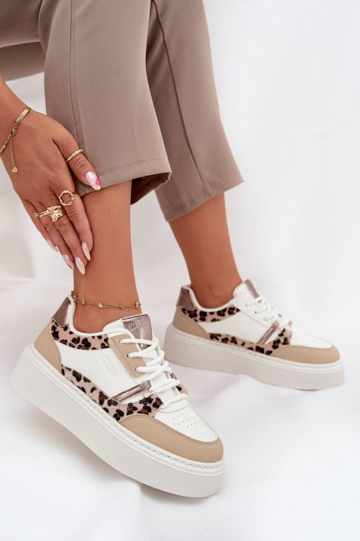 Féminin Chaussures modèle baskets avec une plateforme Big Star SS274357 avec des motifs en fourrure de léopard Blanc-beige