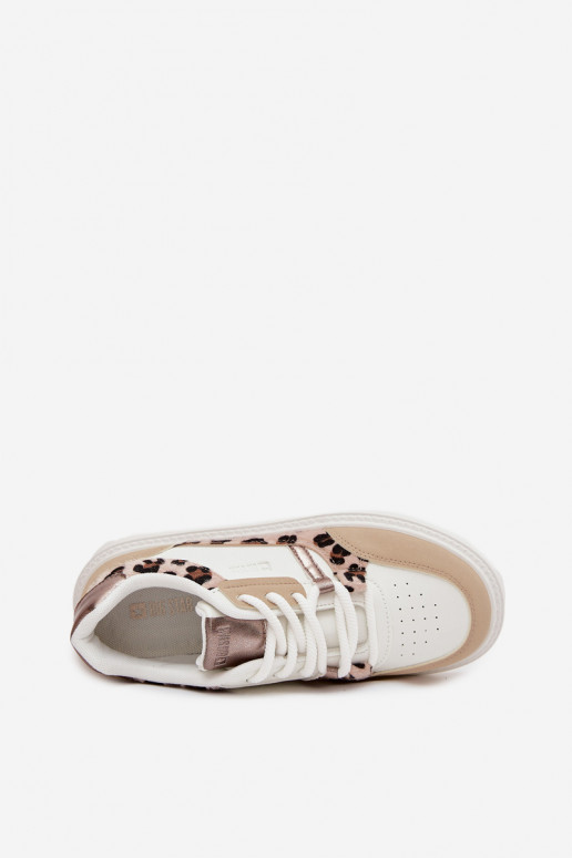 Féminin Chaussures modèle baskets avec une plateforme Big Star SS274357 avec des motifs en fourrure de léopard Blanc-beige