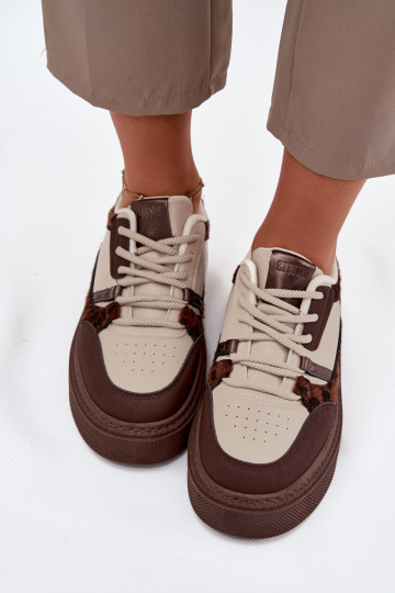 Dames Sneakers model schoenen met platform Big Star SS274356 met luipaardbontpatronen bruin-beige