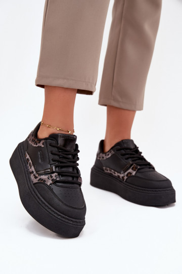 Dames sportschoenen met platform Big Star SS274358 met luipaardprint zwart 2