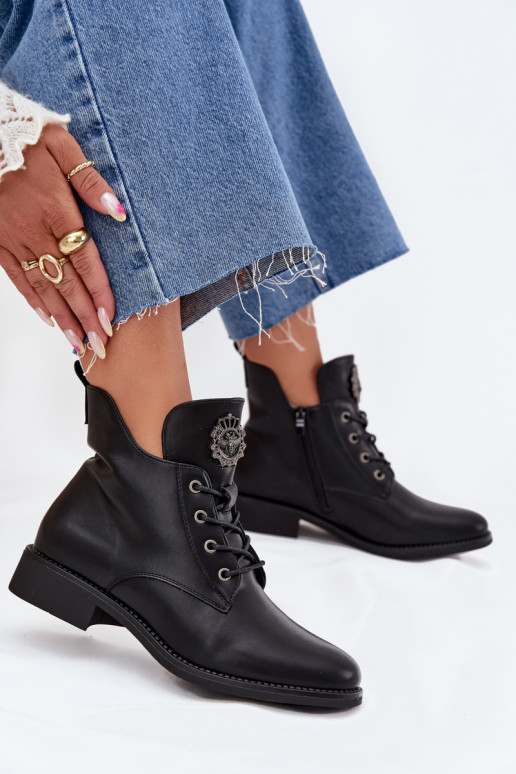 chaussures à talons bas pour femmes avec des talons larges Avec des décorations Detalem réchauffer couleur noire Cylira