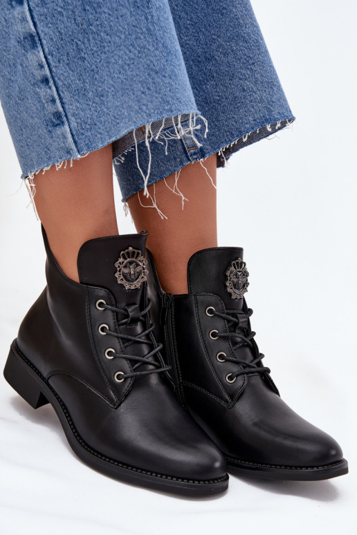 chaussures à talons bas pour femmes avec des talons larges Avec des décorations Detalem réchauffer couleur noire Cylira