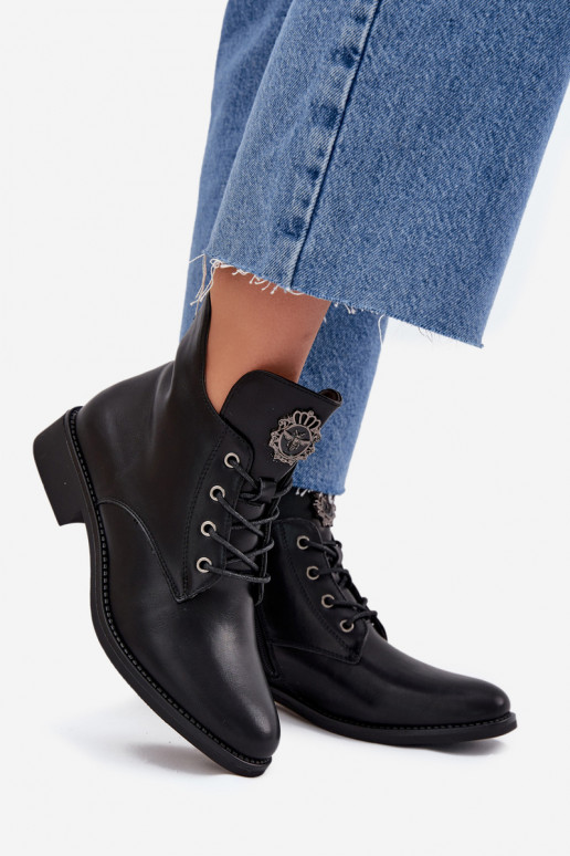 chaussures à talons bas pour femmes avec des talons larges Avec des décorations Detalem réchauffer couleur noire Cylira