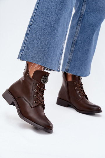 chaussures à talons bas pour femmes avec des talons larges Avec des décorations Detalem réchauffer marron Cylira 2