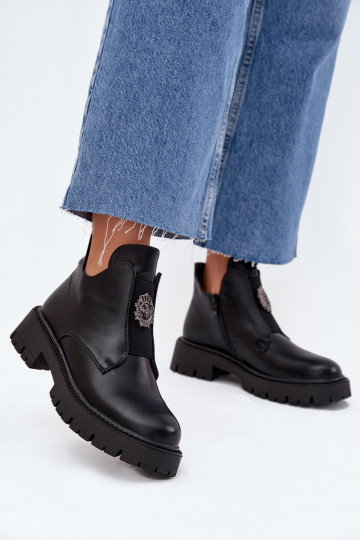 réchauffer chaussures à talons bas pour femmes avec des ornements Au Château couleur noire Lavira