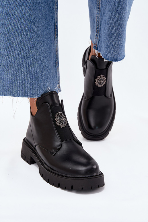 réchauffer chaussures à talons bas pour femmes avec des ornements Au Château couleur noire Lavira réchauffer chaussures à talons bas pour femmes avec des ornements Au Château couleur noire Lavira