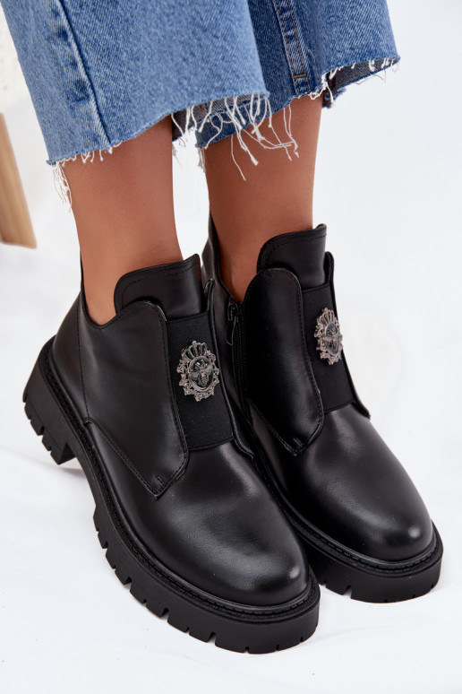 réchauffer chaussures à talons bas pour femmes avec des ornements Au Château couleur noire Lavira réchauffer chaussures à talons bas pour femmes avec des ornements Au Château couleur noire Lavira