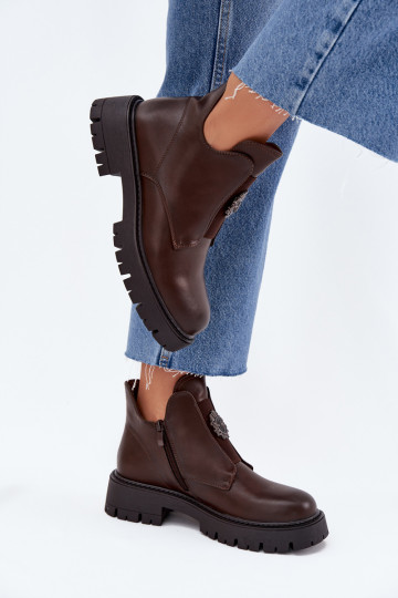 réchauffer chaussures à talons bas pour femmes avec des ornements Au Château marron Lavira