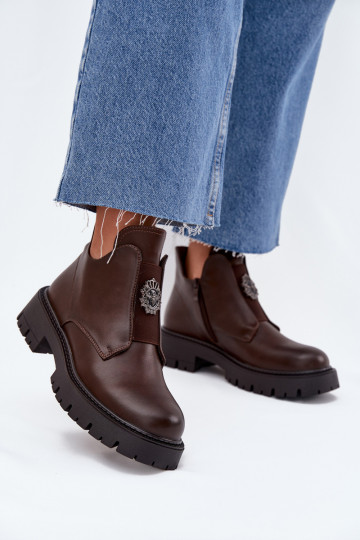 réchauffer chaussures à talons bas pour femmes avec des ornements Au Château marron Lavira 2