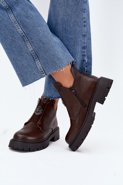réchauffer chaussures à talons bas pour femmes avec des ornements Au Château marron Lavira réchauffer chaussures à talons bas pour femmes avec des ornements Au Château marron Lavira