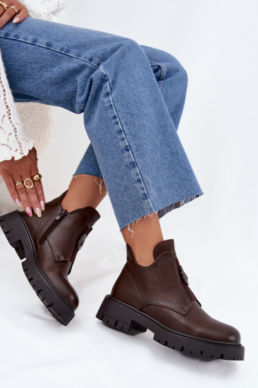 réchauffer chaussures à talons bas pour femmes avec des ornements Au Château marron Lavira réchauffer chaussures à talons bas pour femmes avec des ornements Au Château marron Lavira