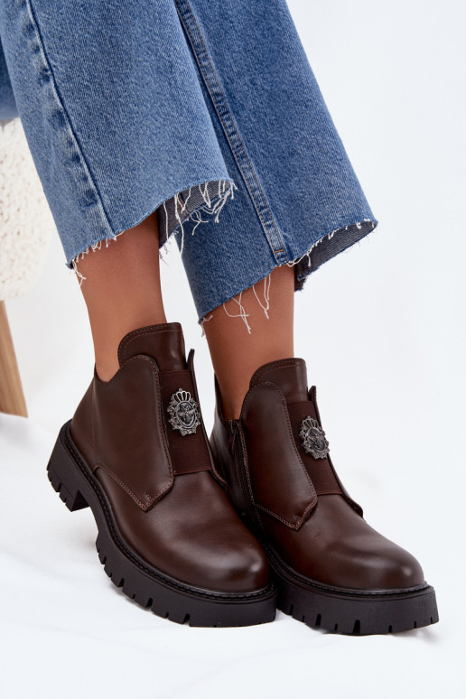 réchauffer chaussures à talons bas pour femmes avec des ornements Au Château marron Lavira réchauffer chaussures à talons bas pour femmes avec des ornements Au Château marron Lavira