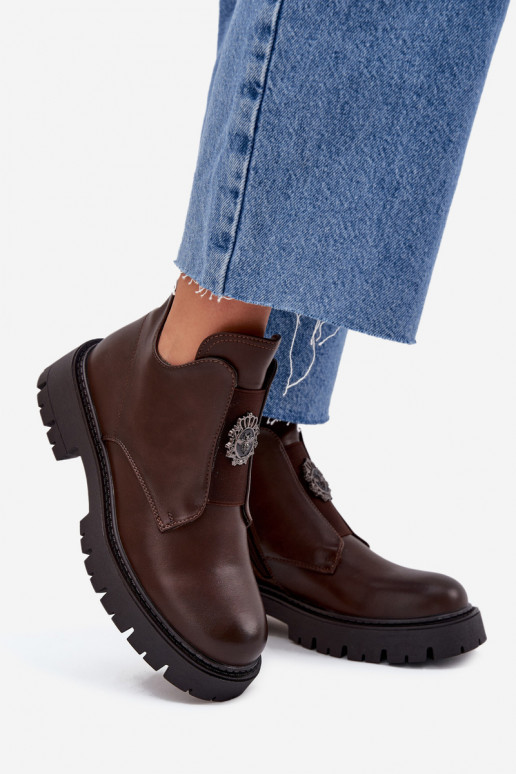 réchauffer chaussures à talons bas pour femmes avec des ornements Au Château marron Lavira réchauffer chaussures à talons bas pour femmes avec des ornements Au Château marron Lavira