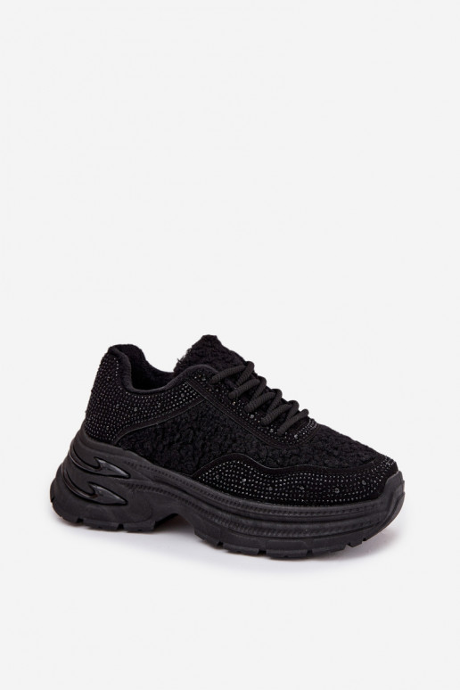 Sneakers Stilvollllschuhe Feminin mit blitzenden Augen und ein Pelzmantel Typu Baranek schZuarze Farbe Zarika