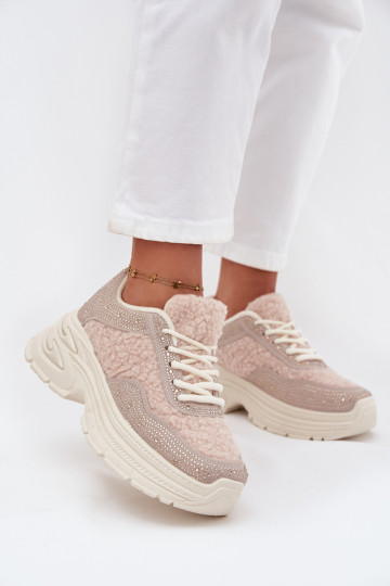 Sneakers model schoenen Dames met sprankelende gaten en bont Typu Baranek ivoor Zarika