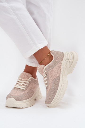 Sneakers model schoenen Dames met sprankelende gaten en bont Typu Baranek ivoor Zarika 2