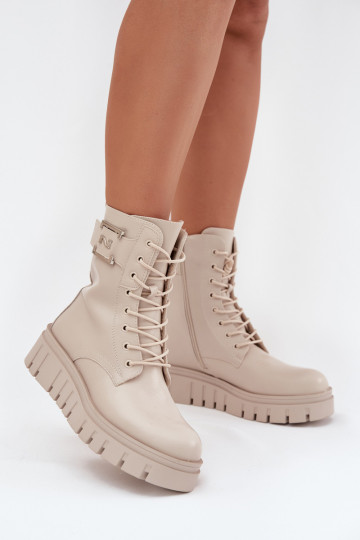 Bottes pour femmes avec une plateforme Avec des décorations Detalem réchauffer couleur ivoire Lyrana