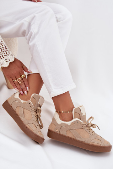 Chaussures modèle baskets Féminin avec une plateforme réchauffer avec de la fourrure à l intérieur beige Solvia
