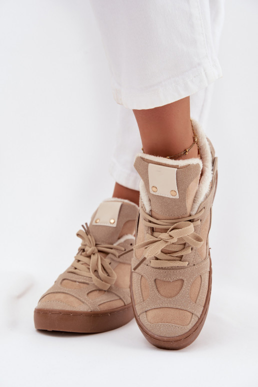 Chaussures modèle baskets Féminin avec une plateforme réchauffer avec de la fourrure à l intérieur beige Solvia