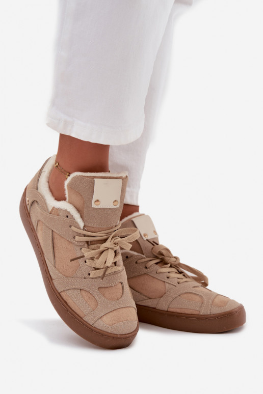 Chaussures modèle baskets Féminin avec une plateforme réchauffer avec de la fourrure à l intérieur beige Solvia