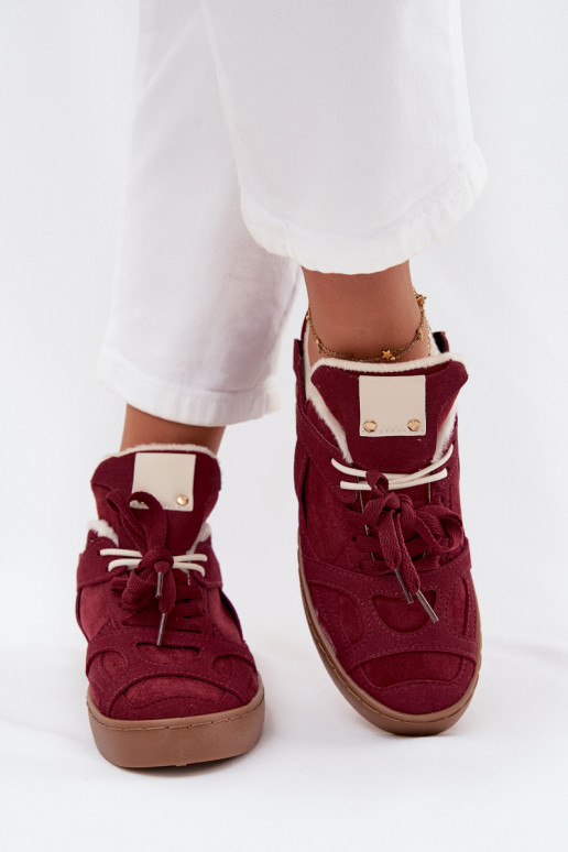 Sneakers Stilvollllschuhe Feminin mit einer Plattform sich Zuarm laufen mit Fell innen Burgund Solvia