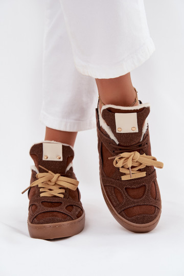 Chaussures modèle baskets Féminin avec une plateforme réchauffer avec de la fourrure à l intérieur marron Solvia 2