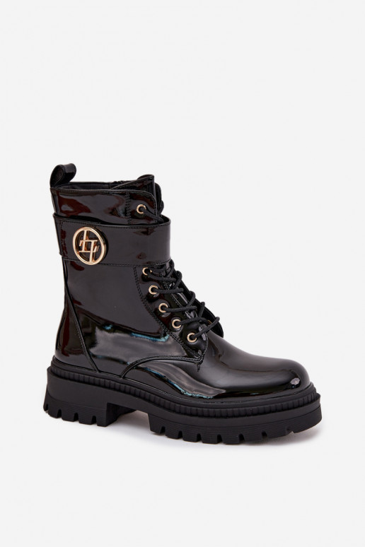 avec effet vernis Bottines de travail Féminin Ze couleur doréem Detalem réchauffer couleur noire Fiorena