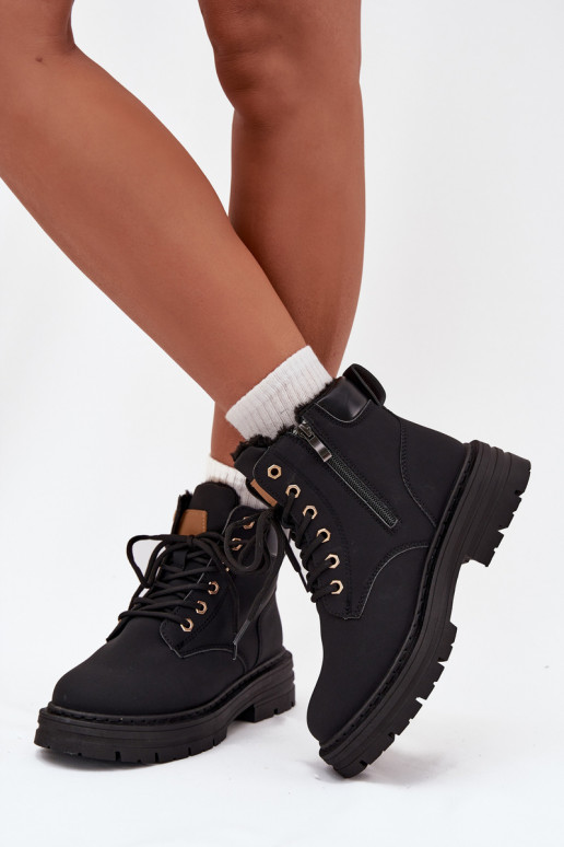 chaussures Féminin réchauffer avec de la fourrure à l intérieur Au Château couleur noire Tharika