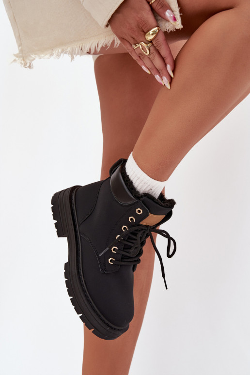 Schuhe Feminin sich Zuarm laufen mit Fell innen Zum Schloss schZuarze Farbe Tharika