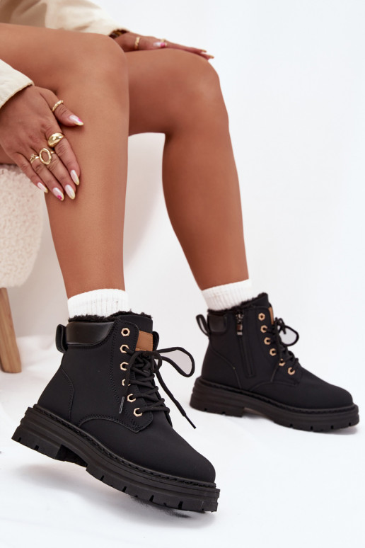 Schuhe Feminin sich Zuarm laufen mit Fell innen Zum Schloss schZuarze Farbe Tharika