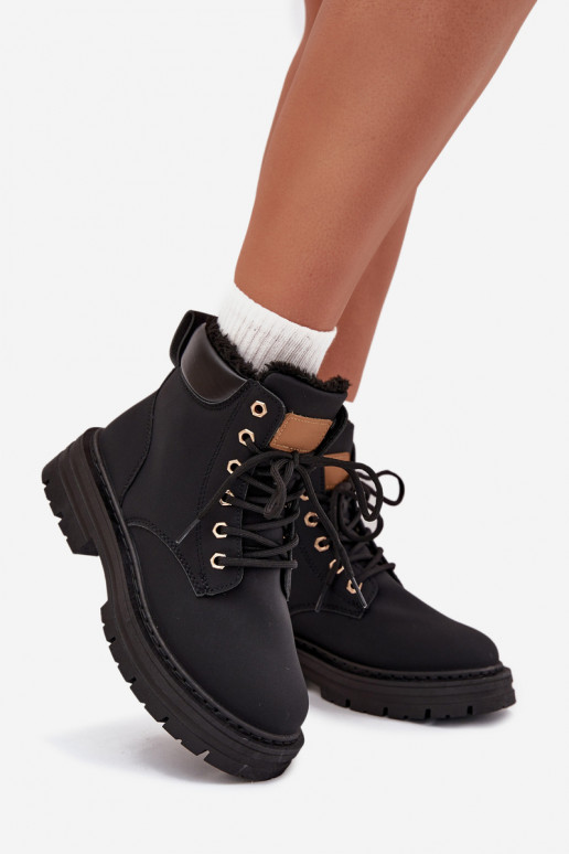 Schuhe Feminin sich Zuarm laufen mit Fell innen Zum Schloss schZuarze Farbe Tharika