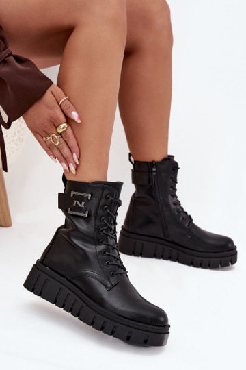 Bottes pour femmes avec une plateforme Avec des décorations Detalem réchauffer couleur noire Lyrana