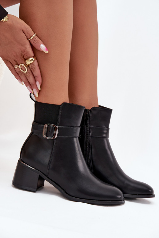 réchauffer Bottes pour femmes avec des talons avec des sangles I avec boucles couleur noire Sylira