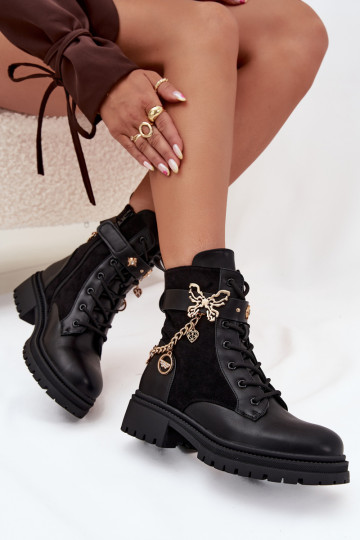 Bottines de travail Féminin réchauffer Ze couleur doréem Avec chaîne I ZaÀieszkami couleur noire Ravine