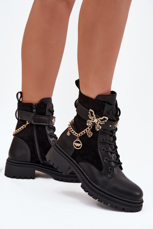 Enkellaarsjes voor Inerknemers Dames opInarmen Ze gouden kleurm Met een ketting I ZaInieszkami zInart Ravine