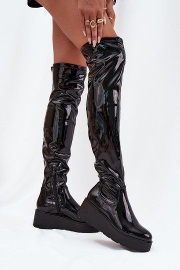 met lakeffect laarzen boven de knie met platform I Delicaatm Koturnie zInart Tavina