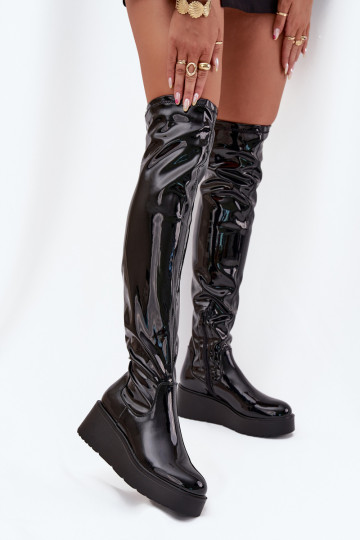 avec effet vernis bottes au-dessus du genou avec une plateforme I Subtilm Koturnie couleur noire Tavina 2