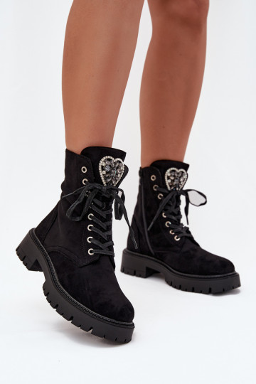 Werkschoenen met versieringen, gevoerd met kunstsuède, zwarte kleur Miryssa