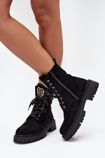 Bottines de travail Avec des bijoux réchauffer en daim écologiqueoÀe couleur noire Miryssa 2