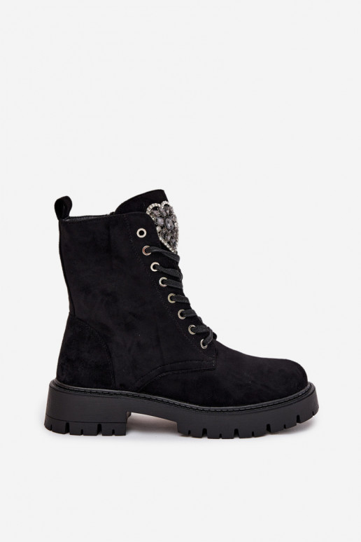 Bottines de travail Avec des bijoux réchauffer en daim écologiqueoÀe couleur noire Miryssa