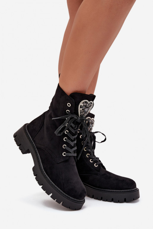 Bottines de travail Avec des bijoux réchauffer en daim écologiqueoÀe couleur noire Miryssa