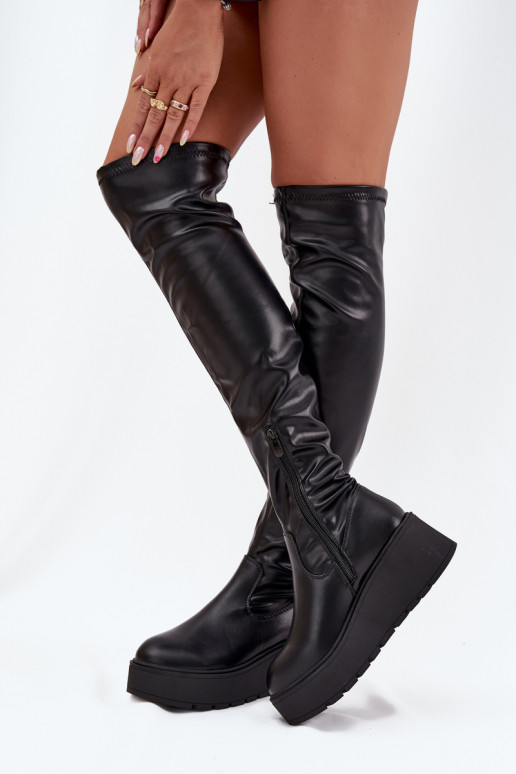 bottes pour femmes au-dessus du genou avec une plateforme I Subtilm Koturnie couleur noire Lydira