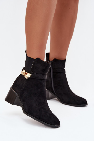 Gevoerde vrouwelijke boots met gouden details zwart Sarona